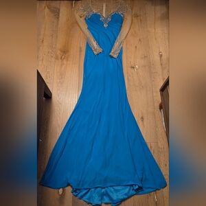 NWT Sparkle Rhinestone Turquoise Blue Long Sleeve Pageant Gown Dress 0 FLAW